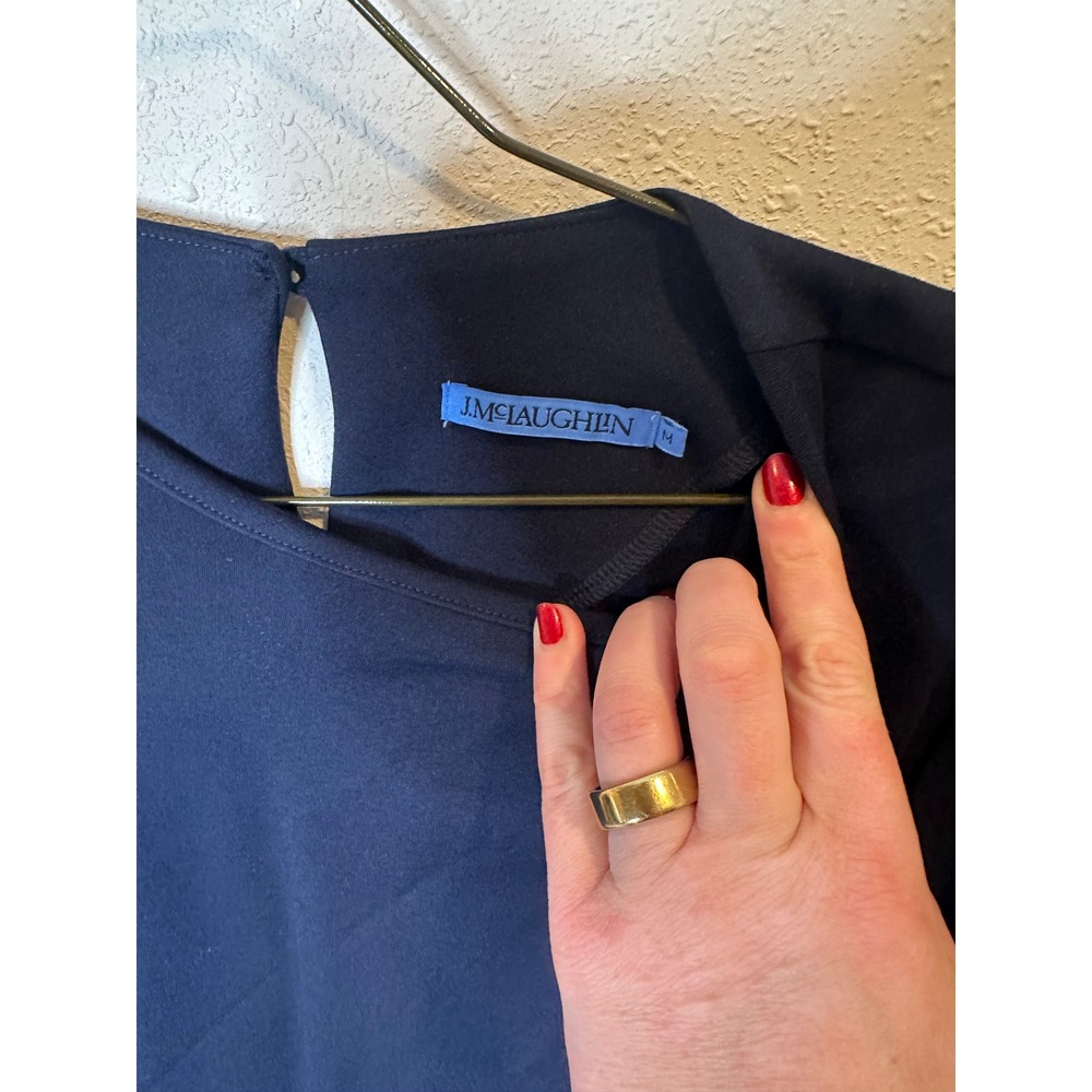 J.McLaughlin Navy Blue Ponte Knit 3/4‎ Sleeve Pocket Shift Dress Womens Medium - Picture 2 of 5